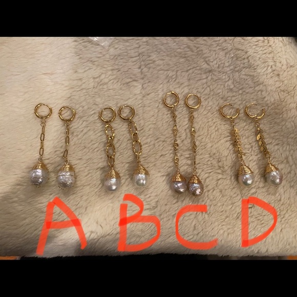 18KP baroque pearl earring hoop long dangling style - Picture 4 of 16